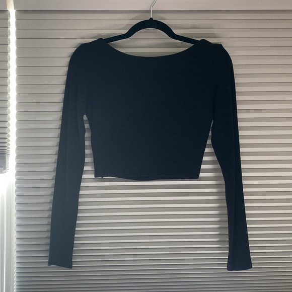 Parallel Apparel cropped black square neck long sleeve - size medium - Picture 2 of 4
